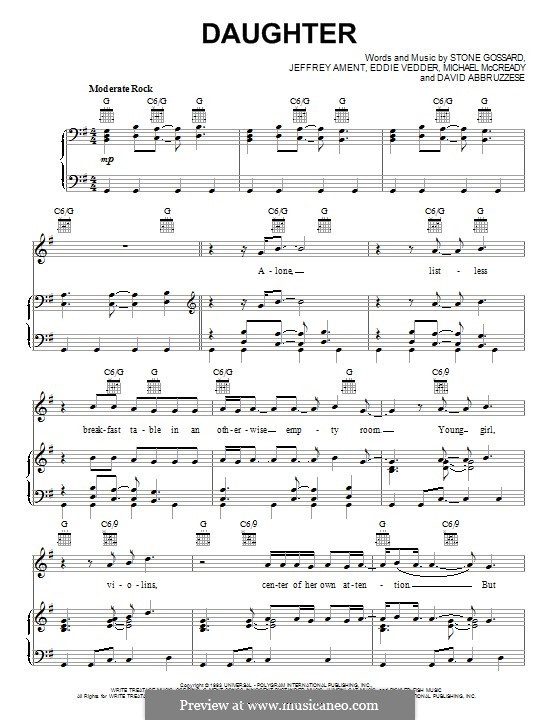 Daughter (Pearl Jam): Für Stimme und Klavier (oder Gitarre) by David Abbruzzese, Eddie Vedder, Jeff Ament, Mike McCready, Stone Gossard