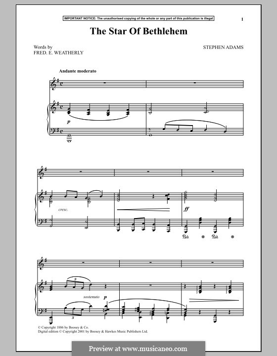 Stern über Bethlehem Mit Noten The Star of Bethlehem von Stephen Adams - Noten auf MusicaNeo