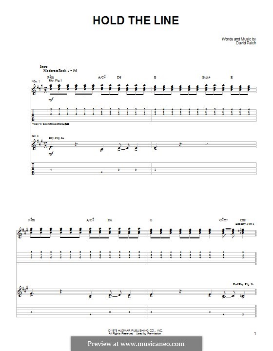 Hold the Line (Toto): Für Gitarre mit Tabulatur by David Paich