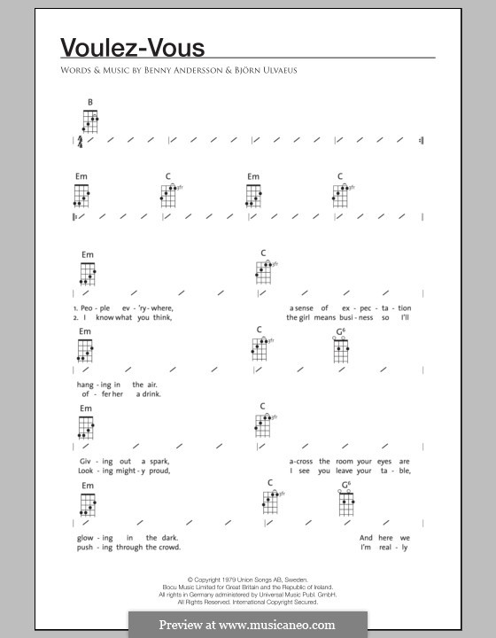 Voulez Vous (ABBA): Für Ukulele by Benny Andersson, Björn Ulvaeus