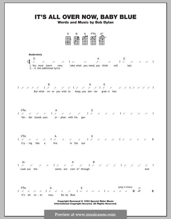 Them It's All Over Now Baby Blue Text Deutsch It's All Over Now, Baby Blue von B. Dylan - Noten auf MusicaNeo