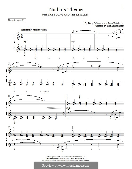 Nadia's Theme (from The Young and the Restless): Für Klavier by Barry DeVorzon, Perry Botkin Jr.
