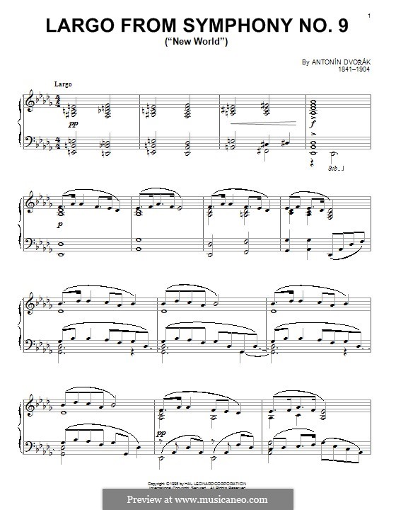 Teil II (Largo): Theme, for piano by Antonín Dvořák
