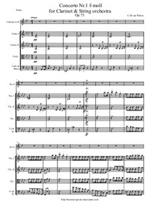 Konzert für Klarinette und Orchester Nr.1, J.114 Op.73: Score and parts by Carl Maria von Weber