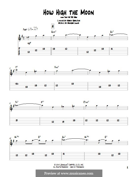 How High the Moon (Ella  Fitzgerald): Für Gitarre mit Tabulatur by Morgan Lewis