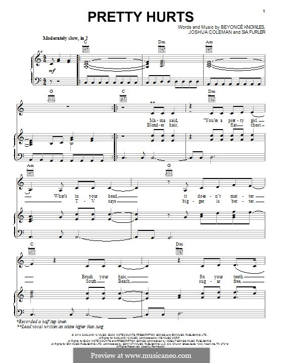 Pretty Hurts: Für Stimme und Klavier (oder Gitarre) by Beyoncé, Joshua Coleman, Sia Furler