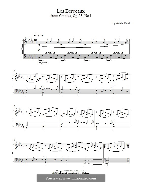 Drei Lieder, Op.23: No.1 Les Berceaux, for piano by Gabriel Fauré