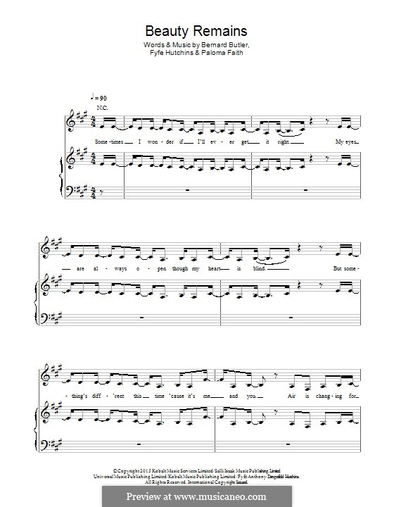 Beauty Remains: Für Stimme und Klavier (oder Gitarre) by Bernard Butler, Fyfe Hutchins, Paloma Faith