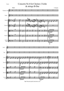 Concerto for Clarinet, Violin (Clarinet) and String Orchestra No.4 in B Flat Major: Score and all parts by Carl Stamitz