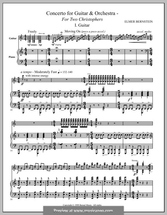 Concerto for Guitar and Orchestra - for Two Christophers: Arrangement for voice, piano (or guitar) by Elmer Bernstein