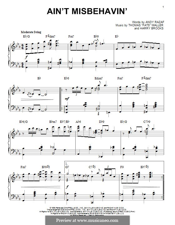 Ain't Misbehavin': Für Klavier by Fats Waller, Harry Brooks