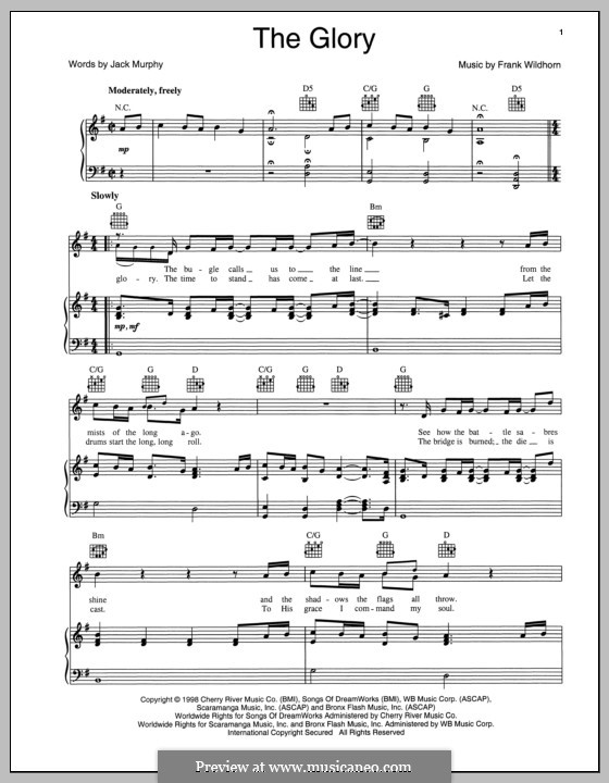 The Glory: Für Stimme und Klavier (oder Gitarre) by Frank Wildhorn