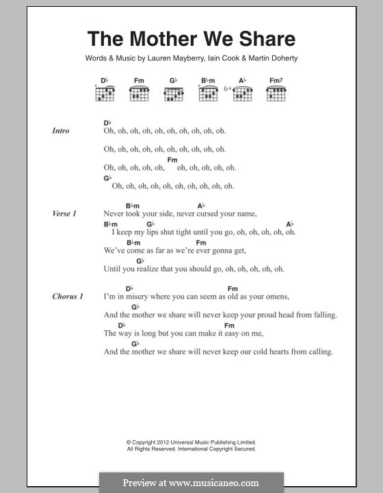 The Mother We Share (Chvrches): Text und Akkorde by Lauren Mayberry, Iain Cook, Martin Doherty