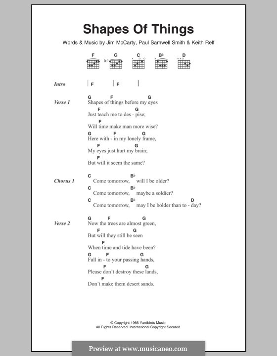 Shapes of Things: Text und Akkorde by James McCarty, Keith Relf, Paul Samwell-Smith