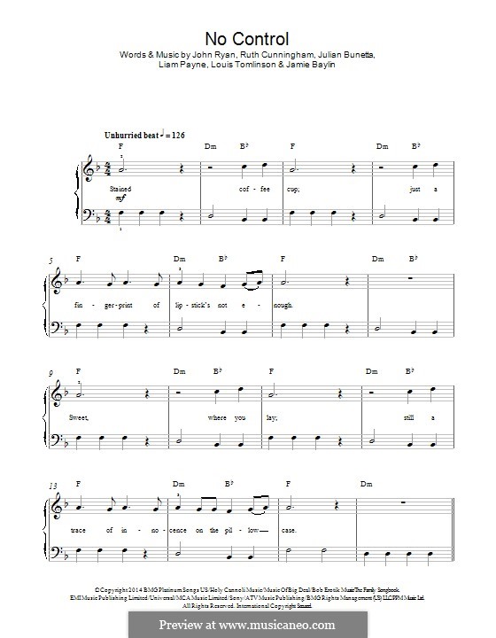 No Control (One Direction): Für Klavier by Julian Bunetta, Ruth Anne Cunningham, Jamie Scott, Louis Tomlinson, Liam Payne, John Henry Ryan