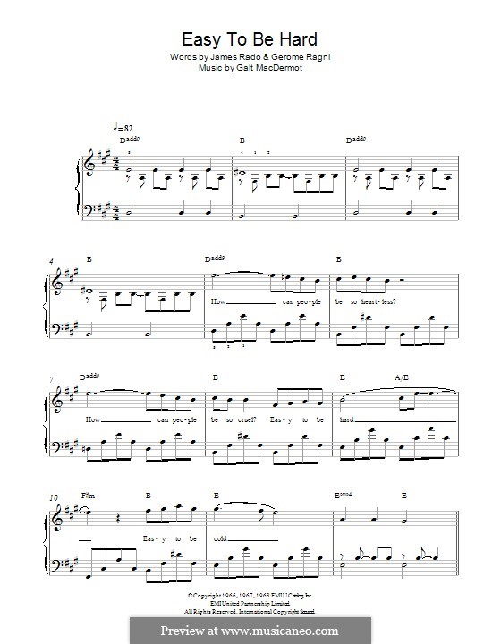 Easy To Be Hard: Für Klavier by Galt MacDermot
