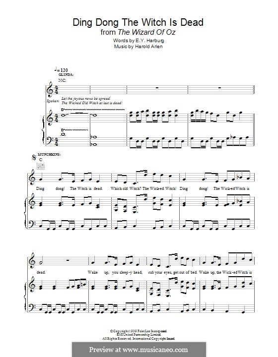 Ding-dong! The Witch Is Dead (from The Wizard of Oz): Für Stimme und Klavier (oder Gitarre) by Harold Arlen