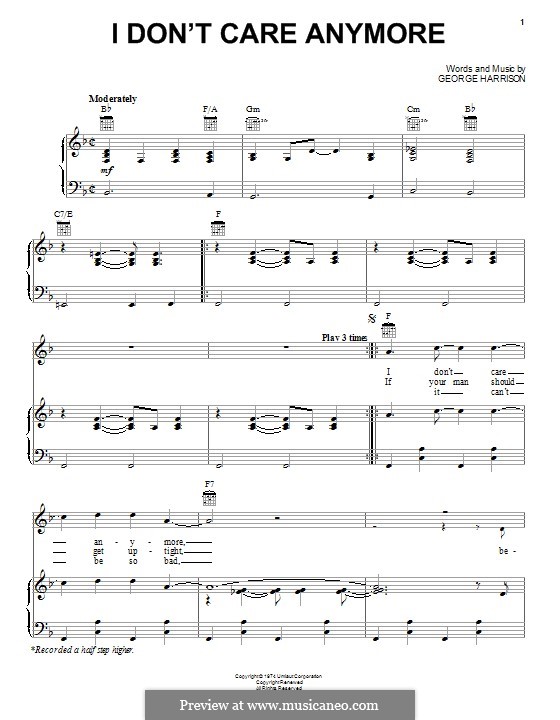 I don't Care Anymore: Für Stimme und Klavier (oder Gitarre) by George Harrison