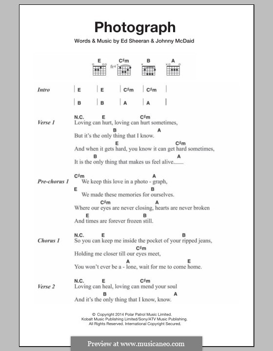 Photograph: Text und Akkorde by Ed Sheeran, John McDaid
