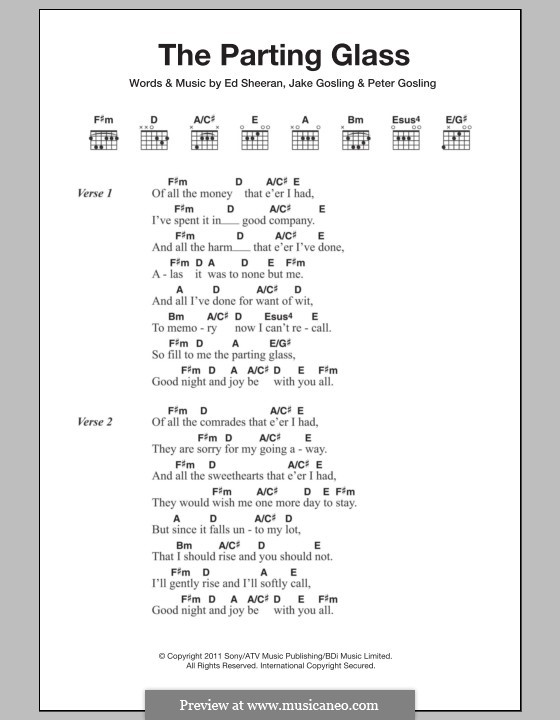 The Parting Glass: Text und Akkorde by Ed Sheeran, Jake Gosling, Peter Gosling