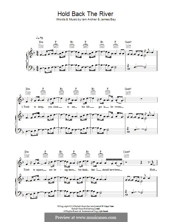Hold Back the River: Für Stimme und Klavier (oder Gitarre) by Iain Archer, James Bay