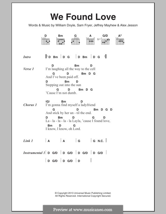 We Found Love (Palma Violets): Text und Akkorde by Alex Jesson, Jeffrey Mayhew, Sam Fryer, William Doyle