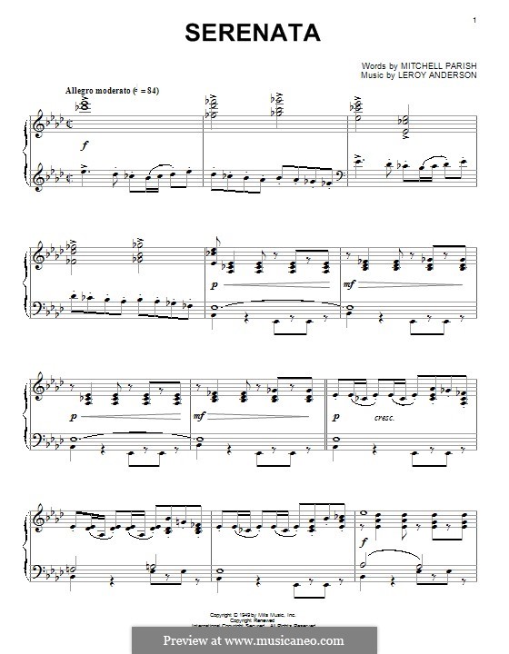 Serenata (Sarah Vaughan): Für Klavier by Leroy Anderson