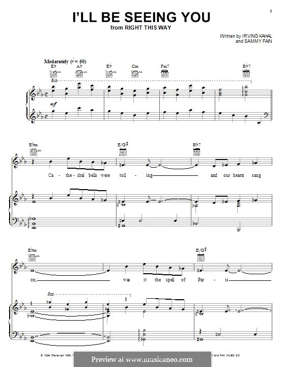 I'll Be Seeing You: Für Stimme und Klavier (oder Gitarre) by Irving Kahal, Sammy Fain