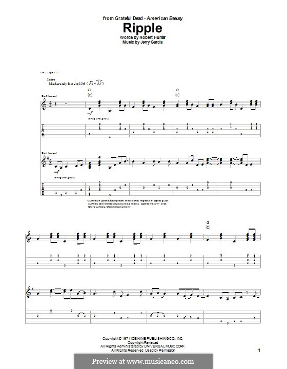 Ripple (The Grateful Dead): Für Gitarre mit Tabulatur by Jerry Garcia, Robert Hunter