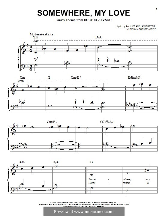 Somewhere My Love (Lara's Theme): Für Klavier by Maurice Jarre
