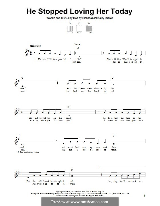 He Stopped Loving Her Today (George Jones): Für Gitarre mit Tabulatur by Bobby Braddock, Curly Putman