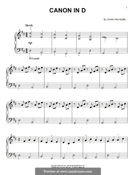 Piano version: Very easy notes by Johann Pachelbel