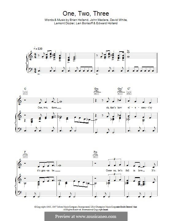 1 2 3 (Len Barry): Für Stimme und Klavier (oder Gitarre) by David White, John Medora, Leonard Borisoff