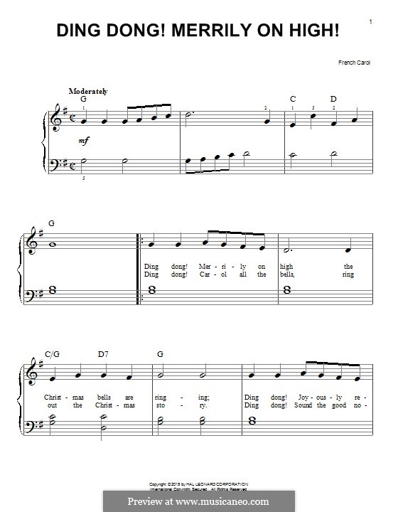 Ding Dong! Merrily on High (Printable Scores): For very easy piano by folklore