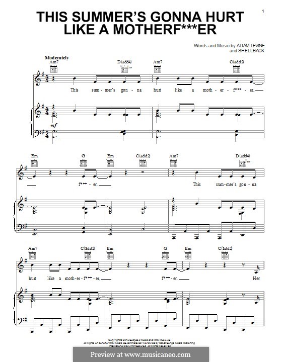 This Summer's Gonna Hurt Like a Motherf***er (Maroon 5): Für Stimme und Klavier (oder Gitarre) by Shellback, Adam Levine