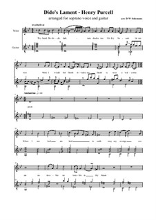 Dido's Lament: For soprano and guitar by Henry Purcell
