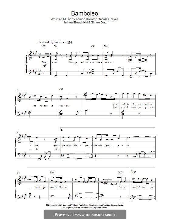 Bamboleo (Gipsy Kings): Für Stimme und Klavier by Jahloul Bouchikhi, Nicolas Reyes, Simon Diaz, Tonino Baliardo