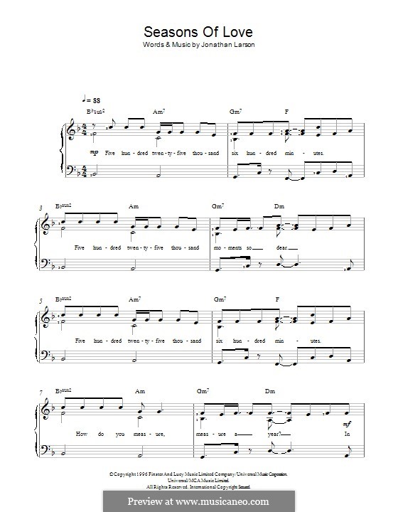 Seasons of Love (from Rent): Für Stimme und Klavier by Jonathan Larson