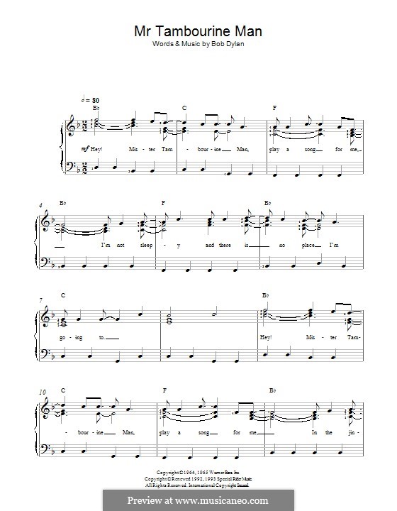 Mr. Tambourine Man: Für Klavier by Bob Dylan