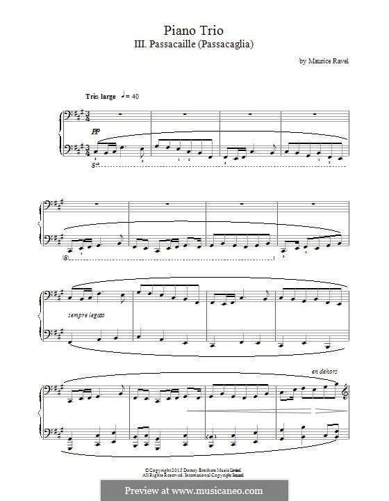 Klaviertrio in a-Moll, M.67: Movement III Passacaille (Passacaglia), for piano by Maurice Ravel