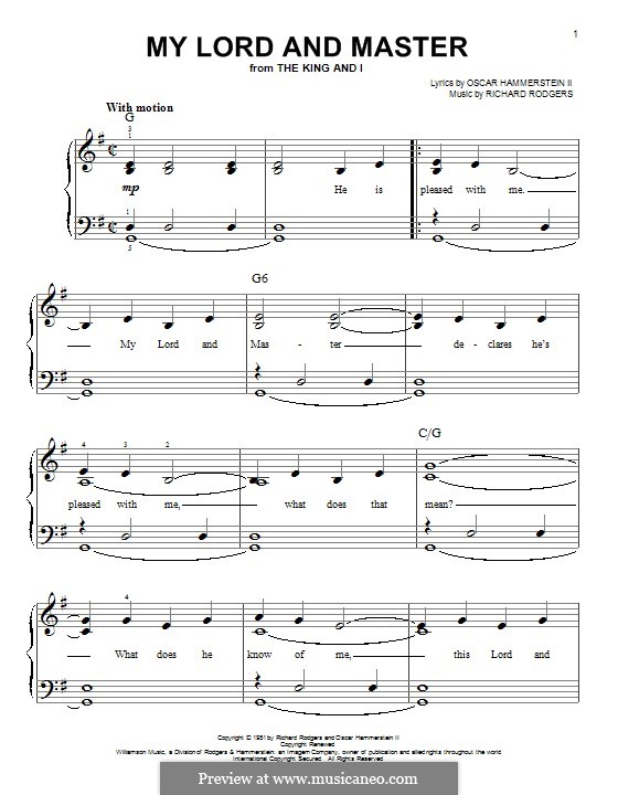 My Lord and Master (from The King and I): Für Klavier by Richard Rodgers
