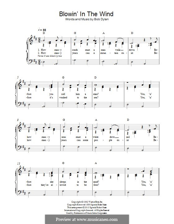 Blowin' in the Wind: Für Stimme und Klavier by Bob Dylan