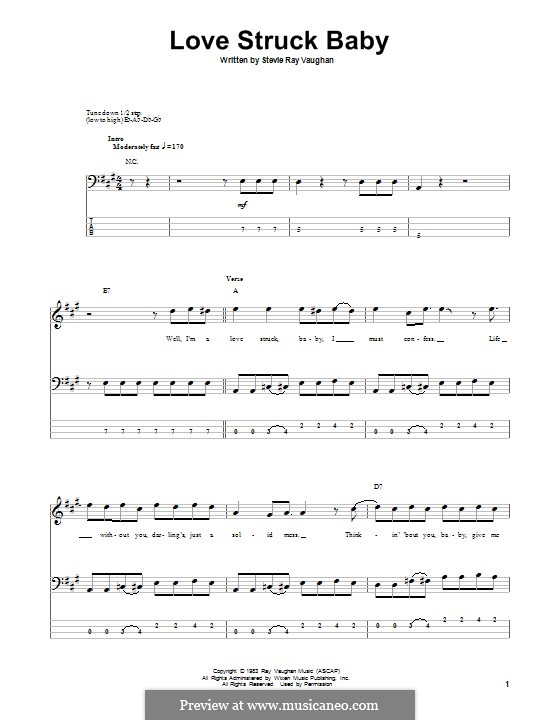 Love Struck Baby: Für Bassgitarre mit Tabulatur by Stevie Ray Vaughan