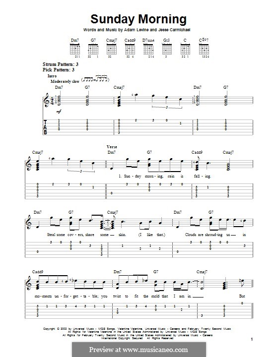 Sunday Morning (Maroon 5): Für Gitarre mit Tabulatur by Adam Levine, Jesse Carmichael