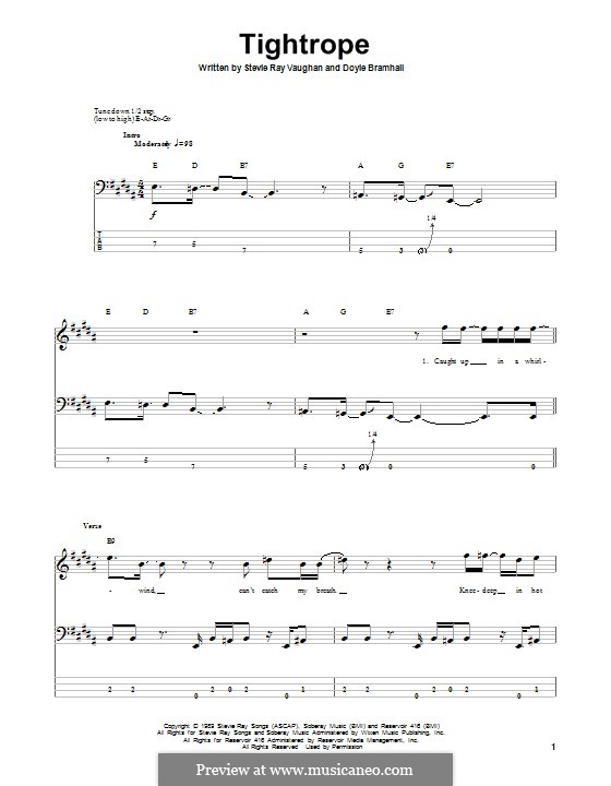 Tightrope (Stevie Ray Vaughan): Für Bassgitarre mit Tabulatur by Doyle Bramhall
