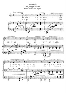 Il ballo delle ingrate, SV 167: Ahi, troppo è duro, for tenor and piano by Claudio Monteverdi