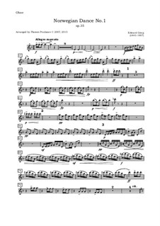 Complete set: Arrangement for oboe, violin, viola and cello – oboe part by Edvard Grieg