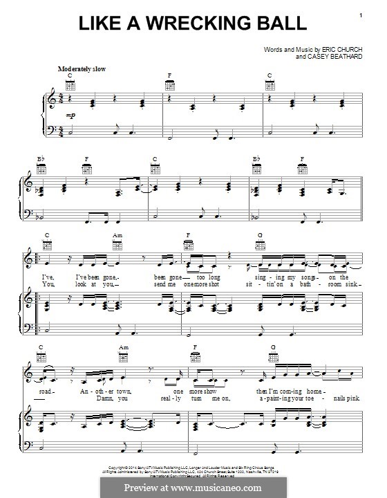 like a wrecking ball eric church von c beathard e church auf eric church sheet music