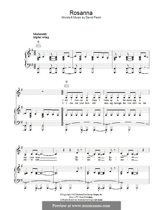 Rosanna (Toto): Für Stimme und Klavier (oder Gitarre) by David Paich