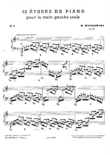 Zwölf Etüden für die linke Hand, Op.92: Vollsammlung by Moritz Moszkowski